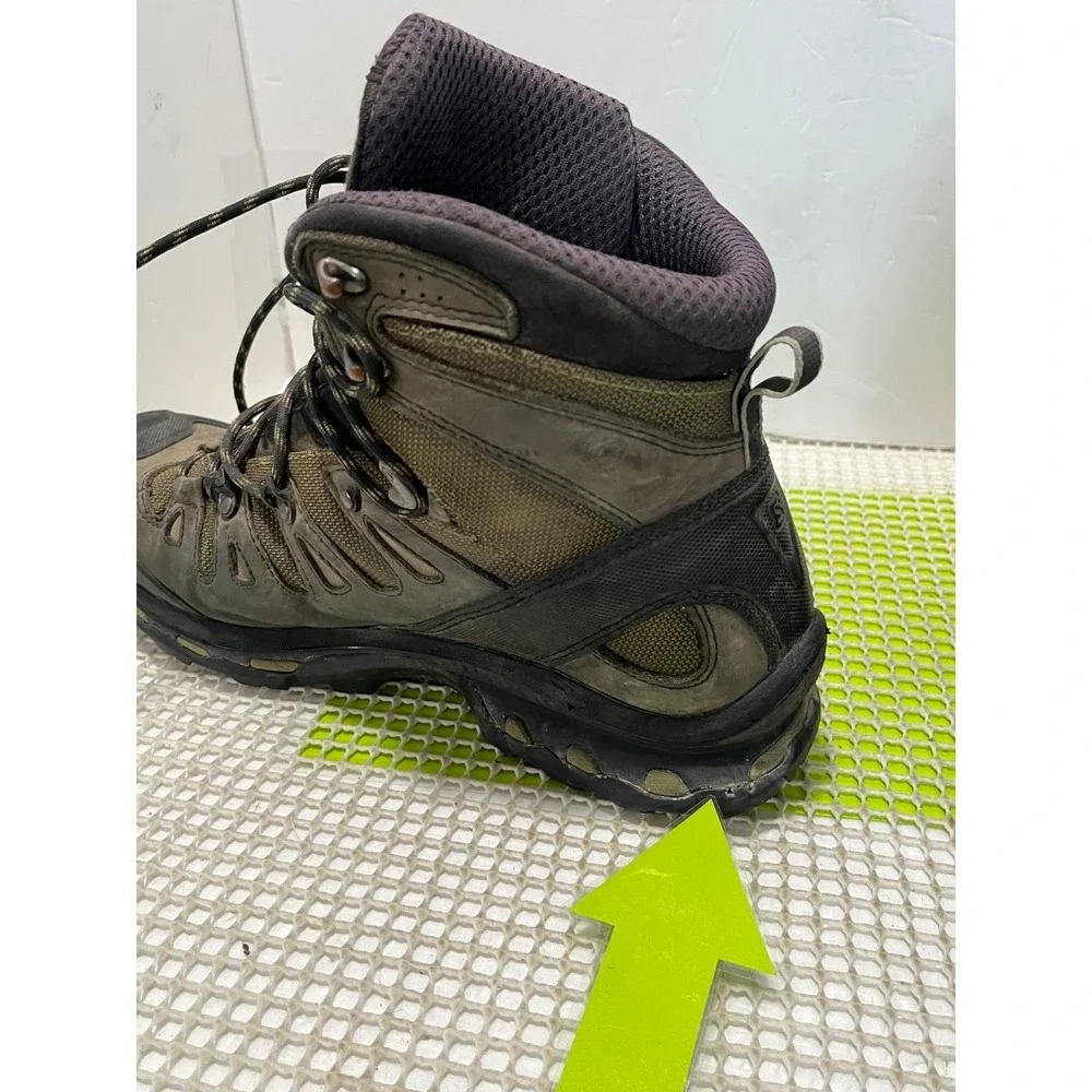 Salomon Quest 4D GTX Hiking Boots M's 10 Olive Green 2 hook missing stain tear